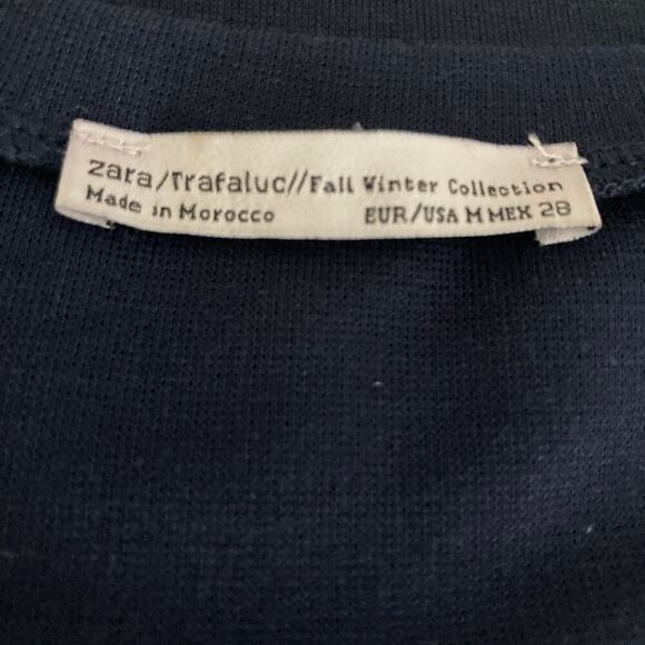 Zara T-shirt Dress Navy size M Short Sleeve Asymmetrical Lines - Picture 5 of 9